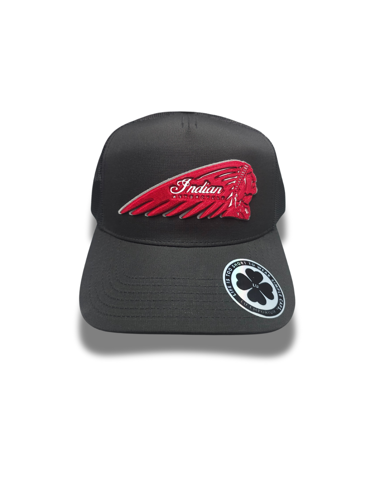 TRUCKER CAP Black/black mesh Indian 3d design, Gorra 112