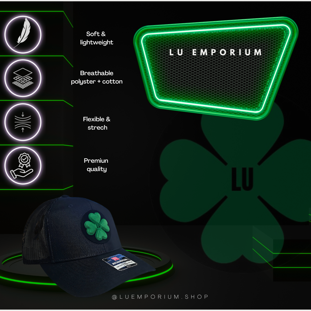TRUCKER CAP Black/ mesh clover 3d design, Gorra 112