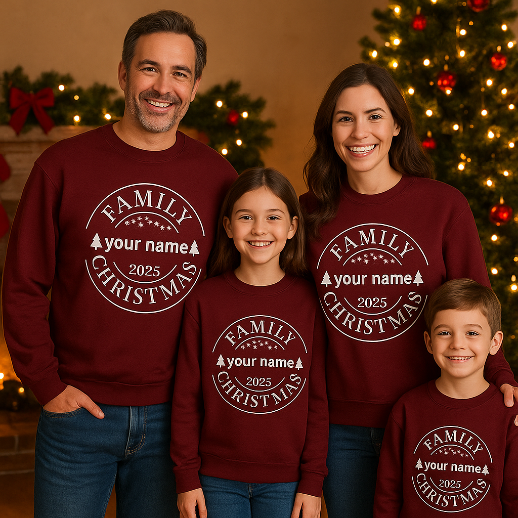 Family Christmas 2025” matching sweaters! Send us (your name )