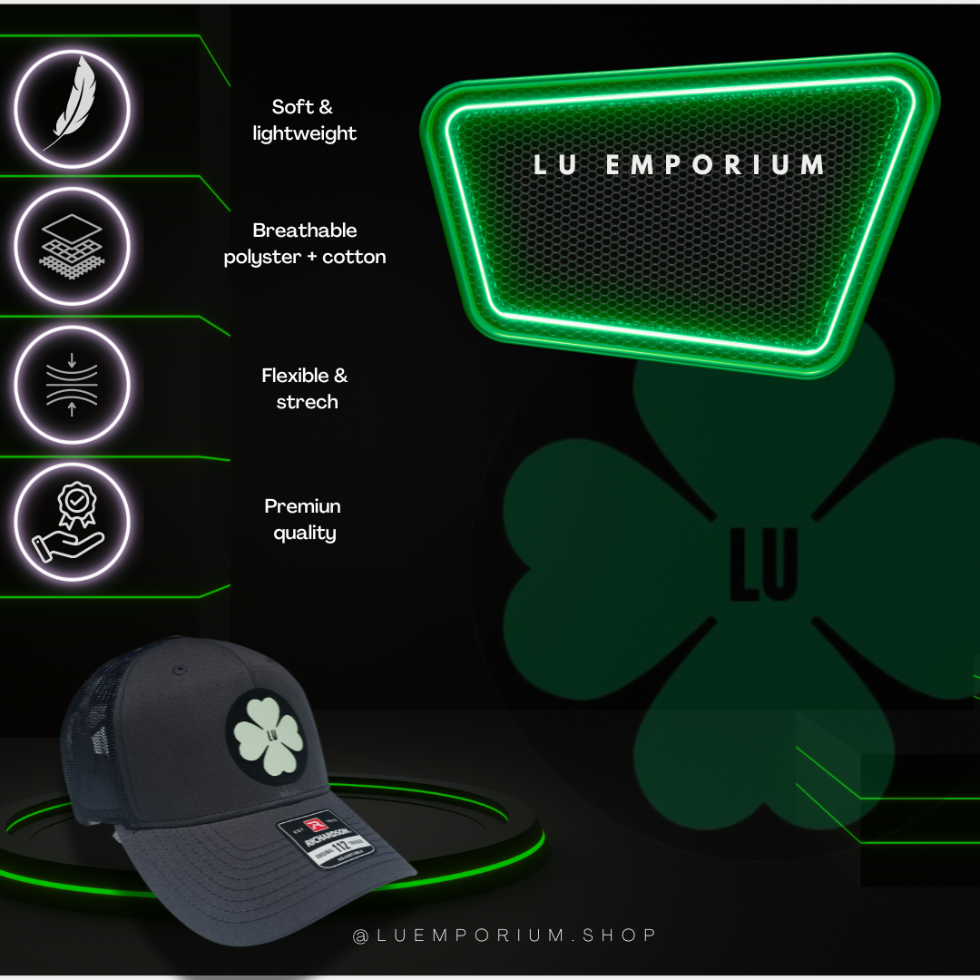 TRUCKER CAP grsy/ mesh clover 3d design, Gorra 112 glow in the dark