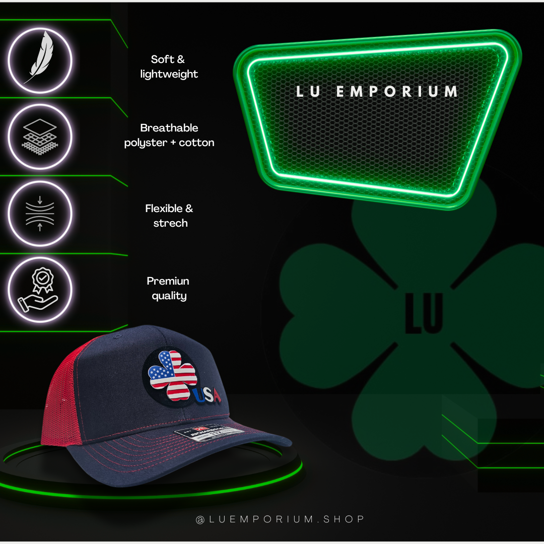 TRUCKER CAP navy blue/ ted mesh clover 3d design USA, Gorra 112