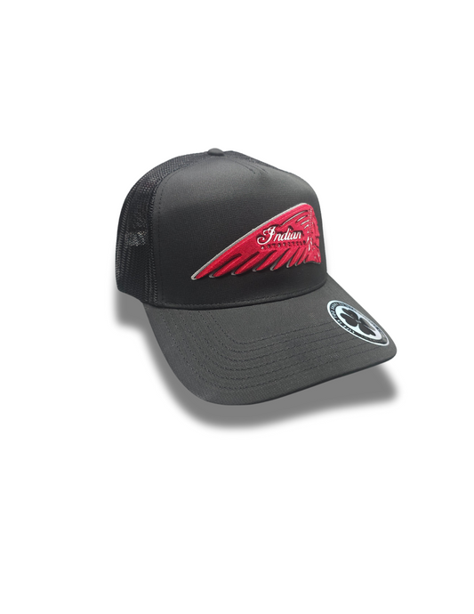 TRUCKER CAP Black/black mesh Indian 3d design, Gorra 112
