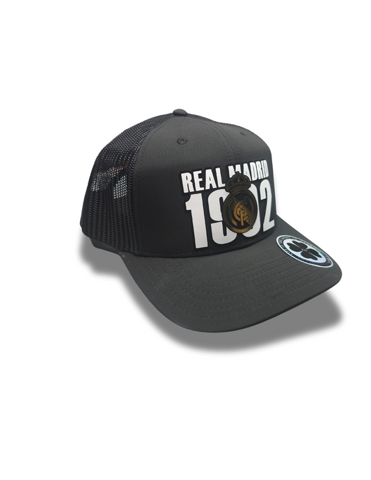 TRUCKER CAP Black/black mesh real madrid gold 3d design, Gorra 112